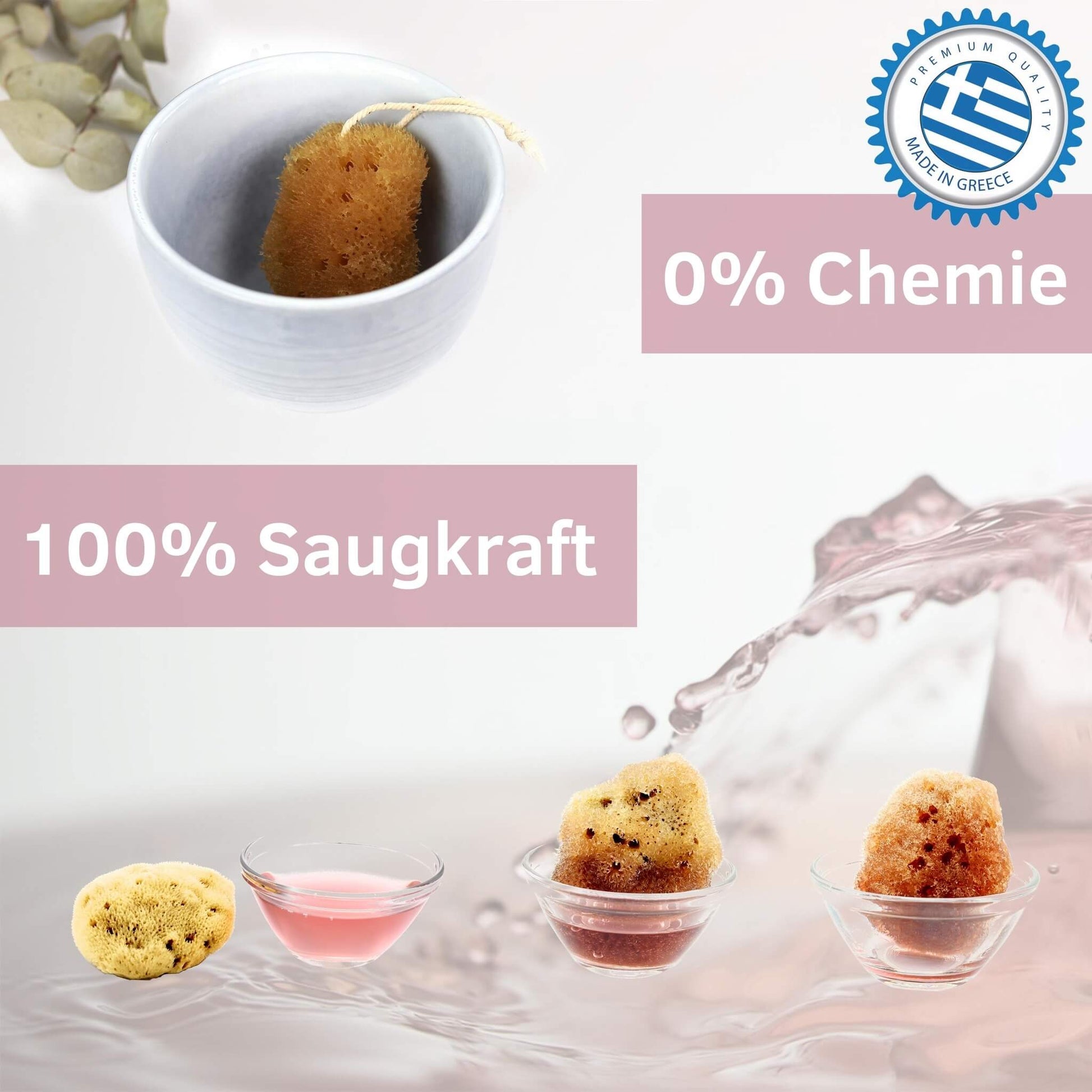 Menstruationsschwämme mit Kordel in Wasserbechern – 100 % Saugkraft, 0 % Chemie, plastikfrei und aus Griechenland